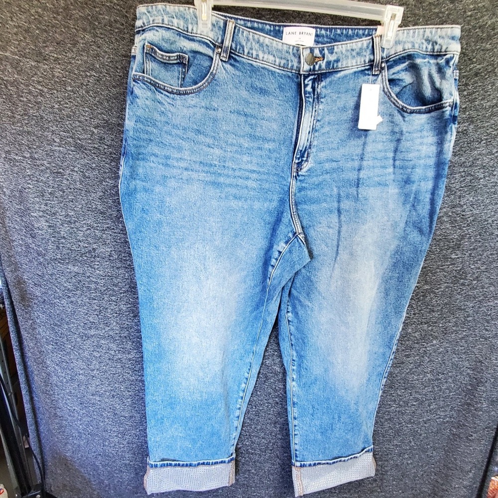 Lane Bryant Womens Plus Size 24 Blue Cuffed Crop Jeans Medium Wash Denim NWT